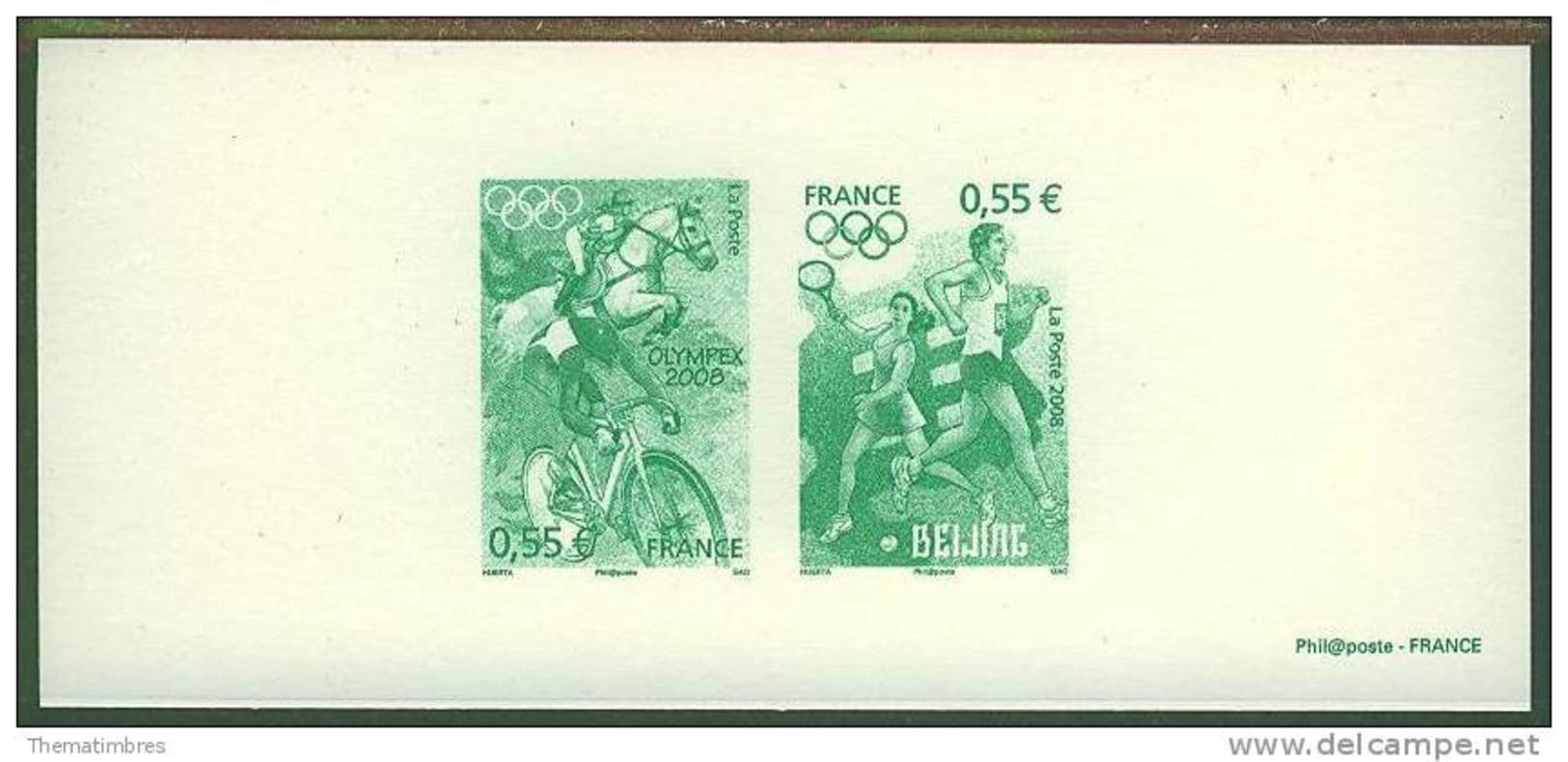 GRA4222 Equitation Cyclisme Tennis Marche Jeux Olympiques De PEKIN 4222 4223 France 2008 Gravure Officielle - Cyclisme