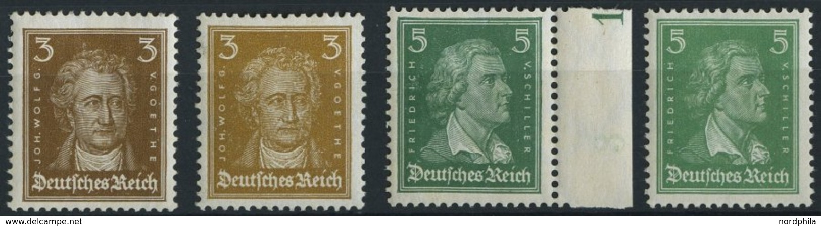 Dt. Reich 385-88 **, 1926/7, 3 Und 5 Pf. Goethe Und Schiller, 4 Prachtwerte, Mi. 38.- - Ungebraucht