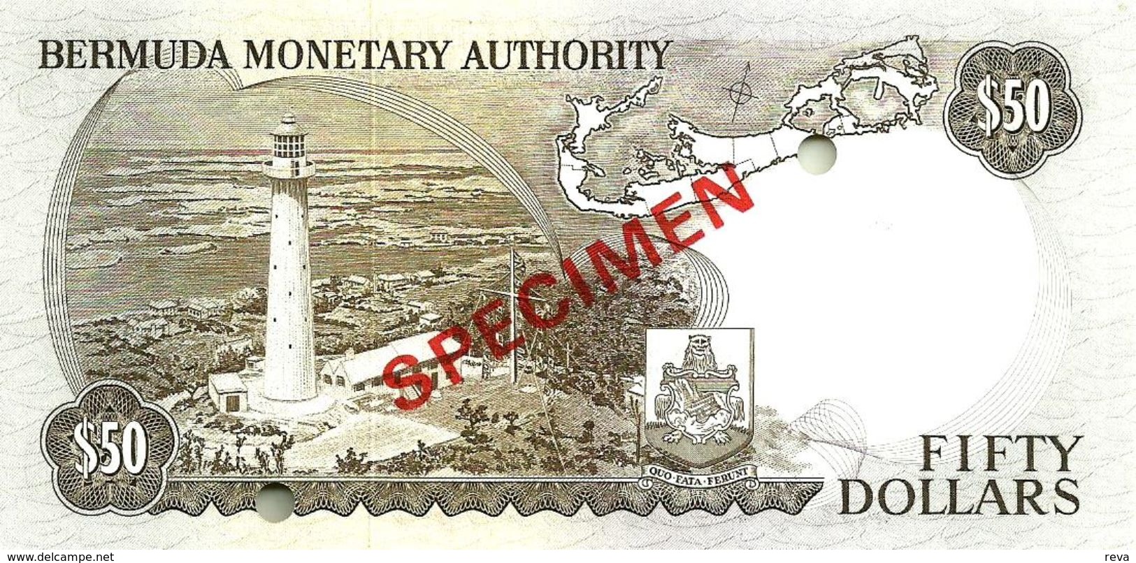 BERMUDA $50 BROWN WOMAN QEII FRONT LIGHTHOUSE BACK O/P SPECIMEN DATED 01-04-1978 PCS1 UNC READ DESCRIPTION !! - Bermudas