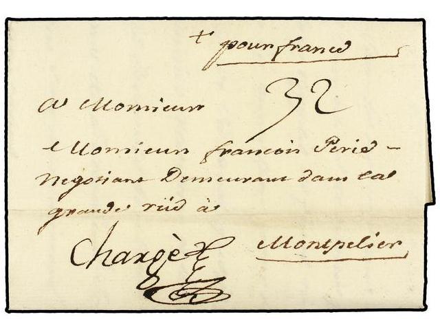 6 ESPAÑA: PREFILATELIA. 1768 (4 Mayo). MADRID A MONTPELLIER. Carta Completa Con Marca Manuscrita <I>'Chargée'</I> Y Tasa - Otros & Sin Clasificación