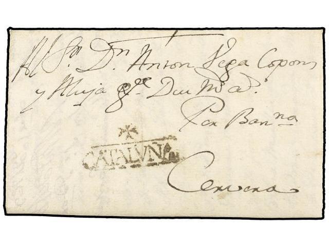 9 ESPAÑA: PREFILATELIA. 1769 (10 Noviembre). OLVAN A CERVERA. Marca<B> +/CATALUÑA</B> De BERGA. MAGNÍFICA. - Altri & Non Classificati