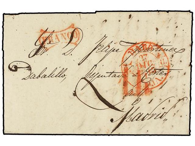 20 ESPAÑA: PREFILATELIA. 1845. HARO A MADRID. Fechado <B>HARO/RIOJA</B> Y <B>FRANCO</B> General. RARA. - Other & Unclassified