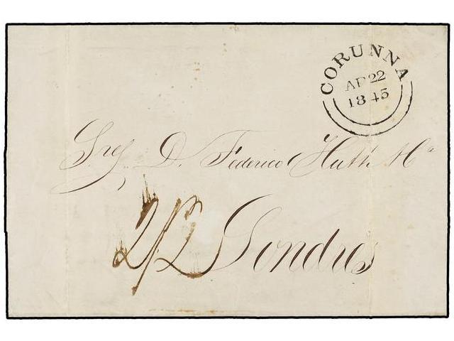 29 ESPAÑA: PREFILATELIA. 1845 (22 Abril). CORUÑA A LONDRES. Vía El Correo Británico, Fechador De Doble Círculo <B>CORUNN - Otros & Sin Clasificación