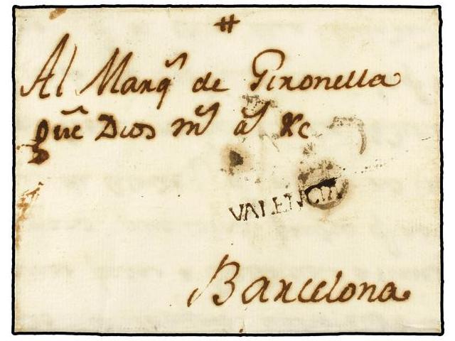 31 ESPAÑA: PREFILATELIA. 1787 (6 Junio). CASTELLÓN A BARCELONA. Marca<B> VALENCIA</B> Lineal (nº 1) De Castellón. MAGNÍF - Otros & Sin Clasificación