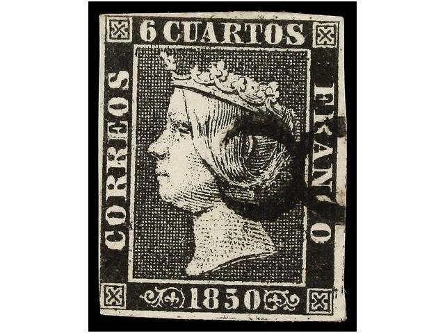 60 ° ESPAÑA. Ed.1. <B>6 Cuartos</B> Negro, Pl. I, Mat.<B> 8</B> De CUENCA En Negro. MAGNÍFICO Y RARO. - Altri & Non Classificati