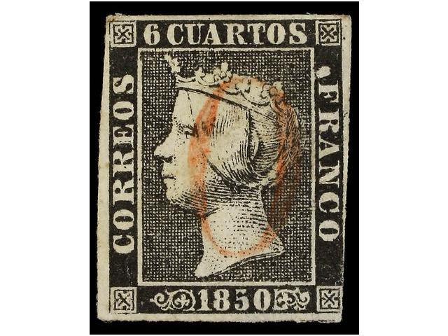 61 ° ESPAÑA. Ed.1. <B>6 Cuartos </B>negro, Pl. I Mat. <B>O</B> De ARÉVALO En Rojo. RARO. - Otros & Sin Clasificación