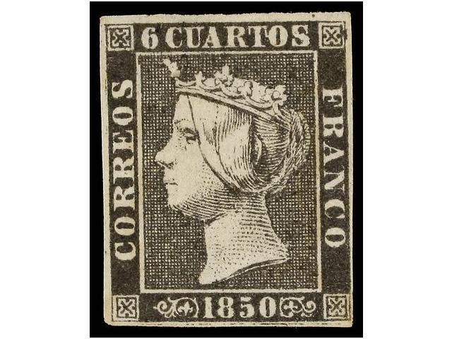 69 (*) ESPAÑA. Ed.1A. <B>6 Cuartos</B> Negro, Pl. II. MAGNÍFICO EJEMPLAR. Cert. CEM. Cat. 610€. - Autres & Non Classés