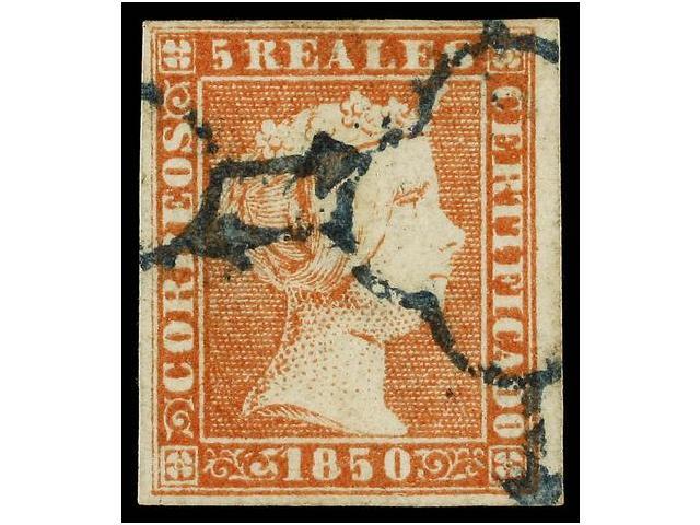 81 ° ESPAÑA. Ed.3. <B>5 Reales</B> Rojo, Mat. <B>ARAÑA AZUL.</B> MAGNÍFICO EJEMPLAR. Cert. COMEX. Cat. 1.025€. - Other & Unclassified