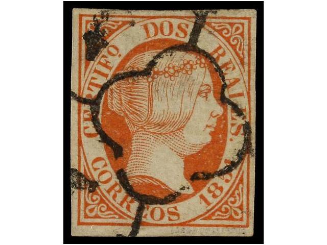 100 ° ESPAÑA. Ed.8. <B>2 Reales</B> Rojo Naranja, Color Intenso Y Matasellos Limpio. PIEZA DE LUJO. Cert. EXFIMA. Cat. 1 - Otros & Sin Clasificación