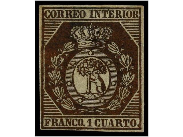 121 (*) ESPAÑA. Ed.22. <B>1 Cuarto</B> Bronce Dorado. Muy Bonito Ejemplar, Buen Color Y Márgenes Completos. Cert. COMEX. - Sonstige & Ohne Zuordnung