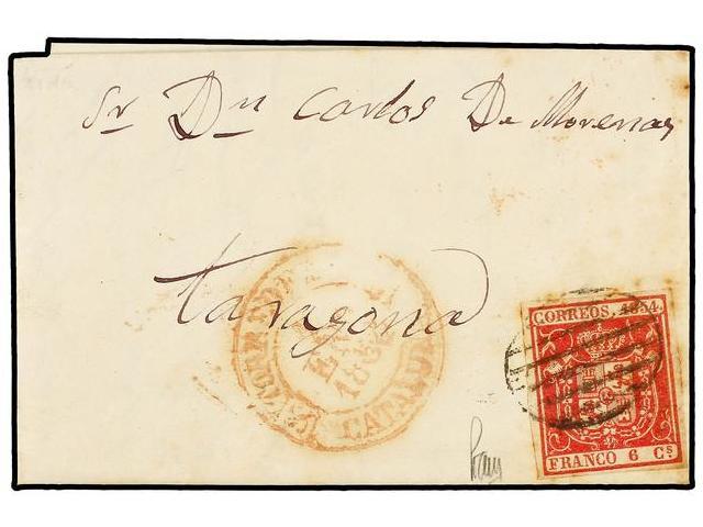 126 ESPAÑA. Ed.24. 1854. TORREDEMBARRA A TARRAGONA. <B>6 Cuartos</B> Rojo, Mat. <B>PARRILLA</B> Y Fechador Del <B>1-ENE- - Otros & Sin Clasificación