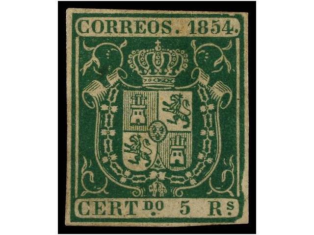 130 (*) ESPAÑA. Ed.26. <B>5 Reales</B> Verde. MAGNÍFICO EJEMPLAR. Cert. COMEX. Cat. 2.125€. - Otros & Sin Clasificación