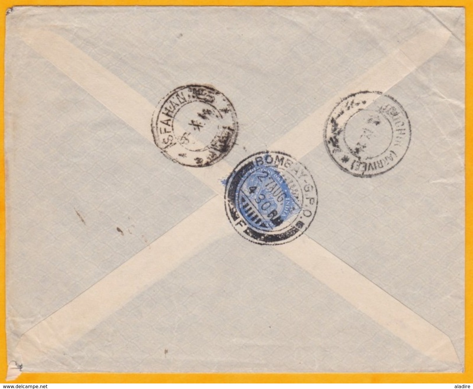 Circa 1908 - Enveloppe De Bombay, Inde, GB Vers Ispahan, Perse, Iran, Perse - VIA BOUCHIR, Bushire, Iraq - 1902-11  Edward VII