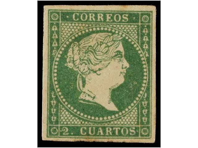 157 * ESPAÑA. Ed.47. <B>2 Cuartos</B> Verde. PIEZA DE LUJO. Cert. COMEX. Cat. 745€. - Otros & Sin Clasificación