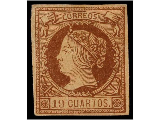 166 * ESPAÑA. Ed.54M. <B>19 Cuartos</B> Castaño, Al Dorso Raya De Tinta (<B>MUESTRA</B>)<B> </B>solo Visible Con La Luz  - Sonstige & Ohne Zuordnung