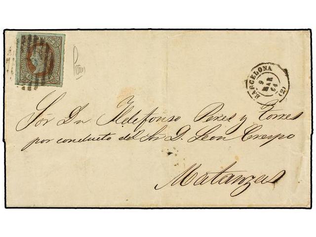 178 ESPAÑA. Ed.67. 1864. BARCELONA A MATANZAS (Cuba). <B>1 Real</B> Castaño S. Verde. PRECIOSA. - Sonstige & Ohne Zuordnung