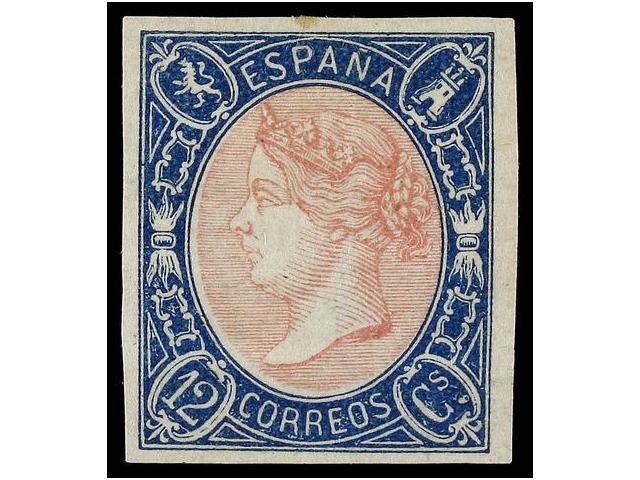 182 (*) ESPAÑA. Ed.70. <B>12 Cuartos</B> Azul Y Rosa. Muy Bonito Ejemplar. Cert. E. SORO. Cat. 570€. - Autres & Non Classés