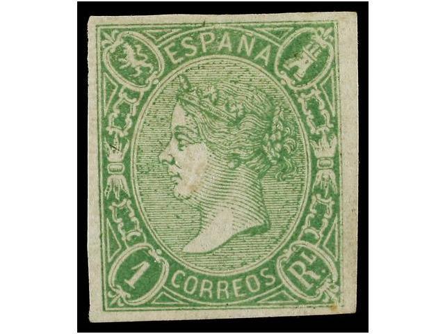 185 * ESPAÑA. Ed.72. <B>1 Real </B>verde. MAGNÍFICO EJEMPLAR, Color Fresco Y Grandes Márgenes. Cert. COMEX. Cat. 560€. - Autres & Non Classés