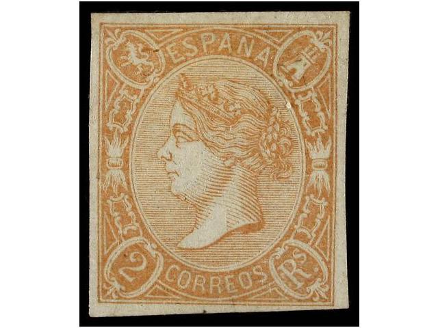 187 * ESPAÑA. Ed.73A. <B>2 Reales</B> Salmón. Bonito Ejemplar, Goma Original Y Márgenes Completos. Cat. 660€. - Autres & Non Classés