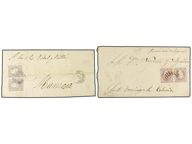 226 ESPAÑA. Ed.106(2), 106a(2). 1870-71. 2 Cartas Con Sellos Pareja Del Sello De <B>25 Mils.</B> En Colores Lila Y Gris. - Autres & Non Classés