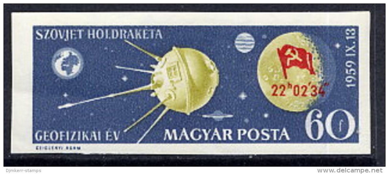 HUNGARY 1959 Luna 2 Moon Landing Imperforate  LHM / *.  Michel 1626B - Unused Stamps