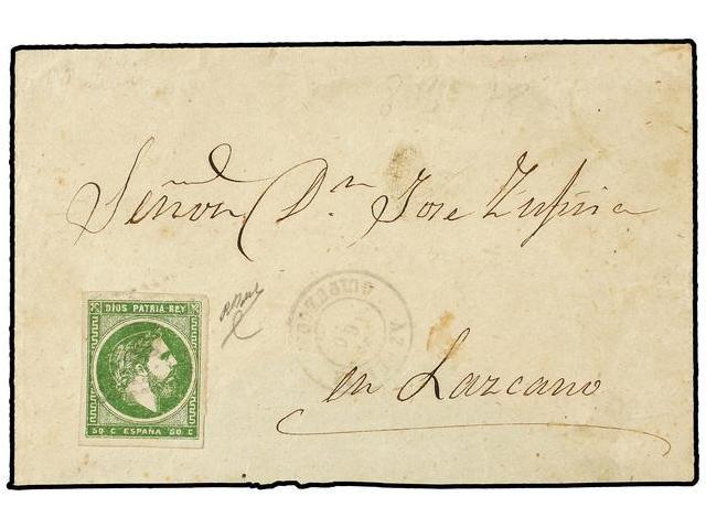 294 ESPAÑA. Ed.160. 1875. AZPEITIA A LAZCANO. <B>50 Cts.</B> Verde, Mat. Rombo De Puntos Y Fechador <B>AZPEITIA/GUIPUZCO - Autres & Non Classés