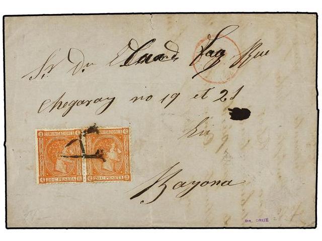 297 ESPAÑA. Ed.165(2). 1875. HARO A BAYONA (Francia). <B>20 Cts.</B> Naranja (2), Mat. <B>A</B> De HARO En Negro. PRECIO - Otros & Sin Clasificación