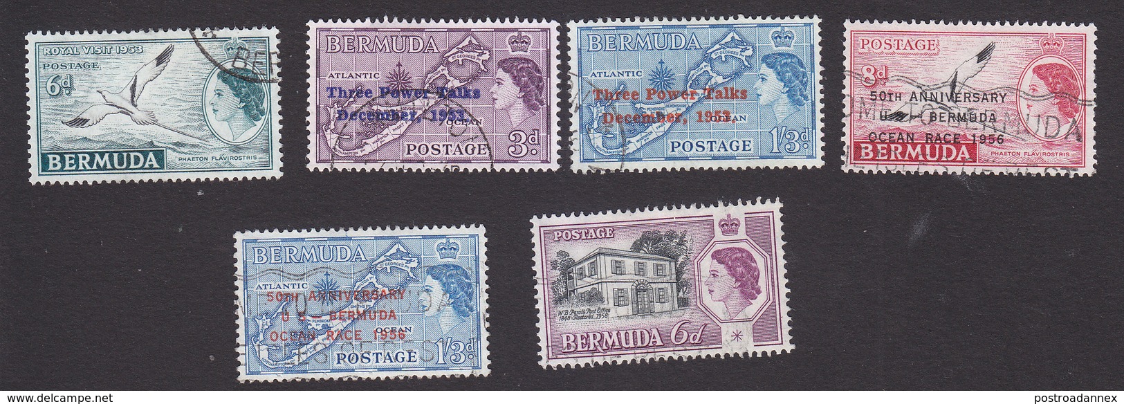 Bermuda, Scott #163-168, Used, Queen Elizabeth II And Scenes Of Bermuda Overprinted, Issued 1953-59 - Bermudas