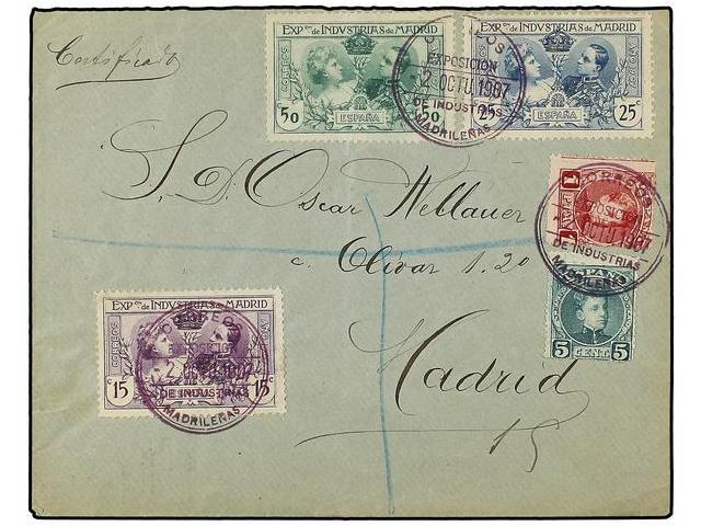 419 ESPAÑA. Ed.SR 2/4, 242, 243. 1907. MADRID Circulado Por Correo Certificado Con Sellos De <B>5 Cts.</B> Y <B>1 Pta.</ - Otros & Sin Clasificación