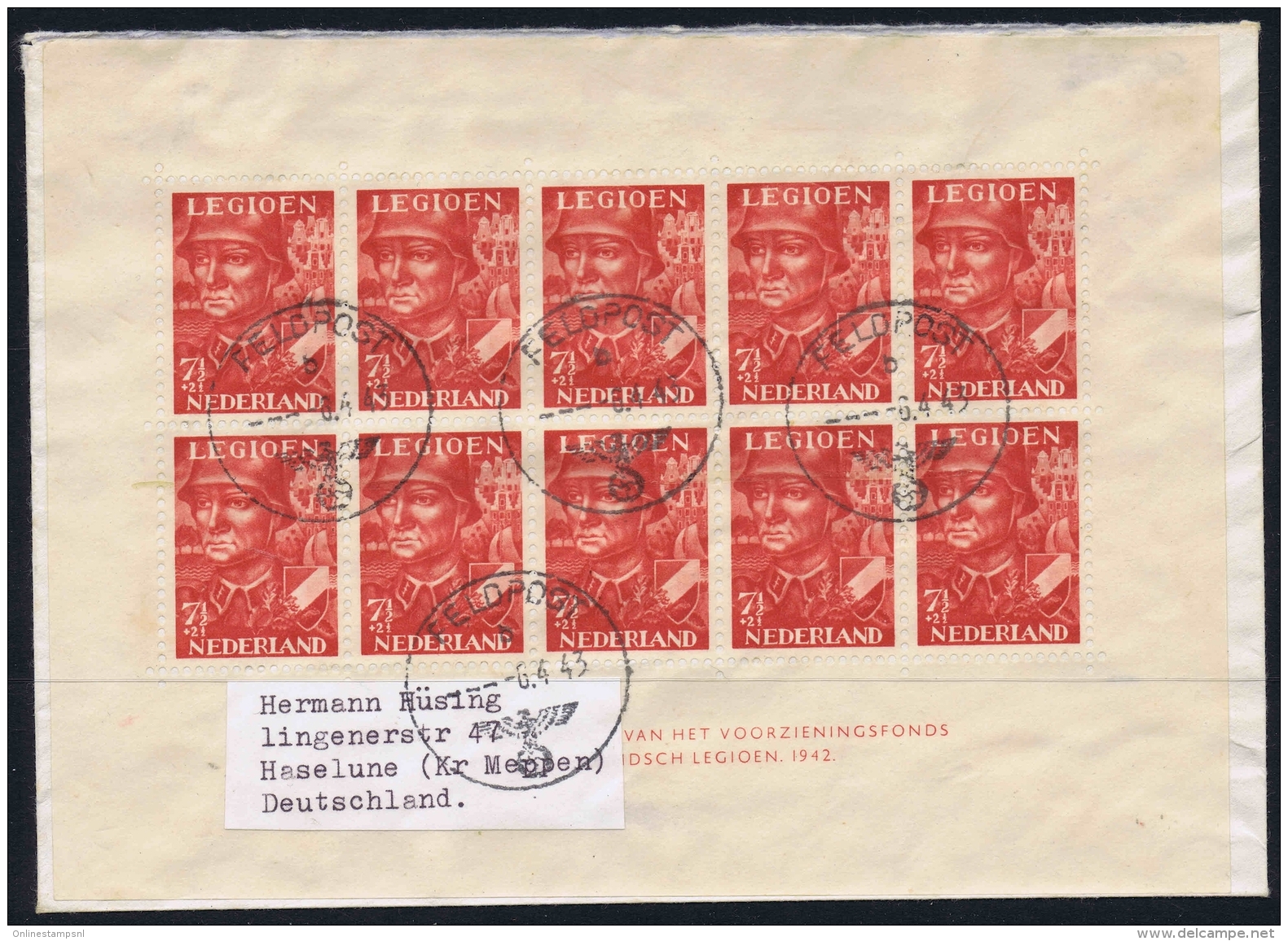 Netherlands: NVPH Nrs V402 +V 403 Used On Letter Feldpost Cancel To Germany  Legioen Legion SS - Covers & Documents