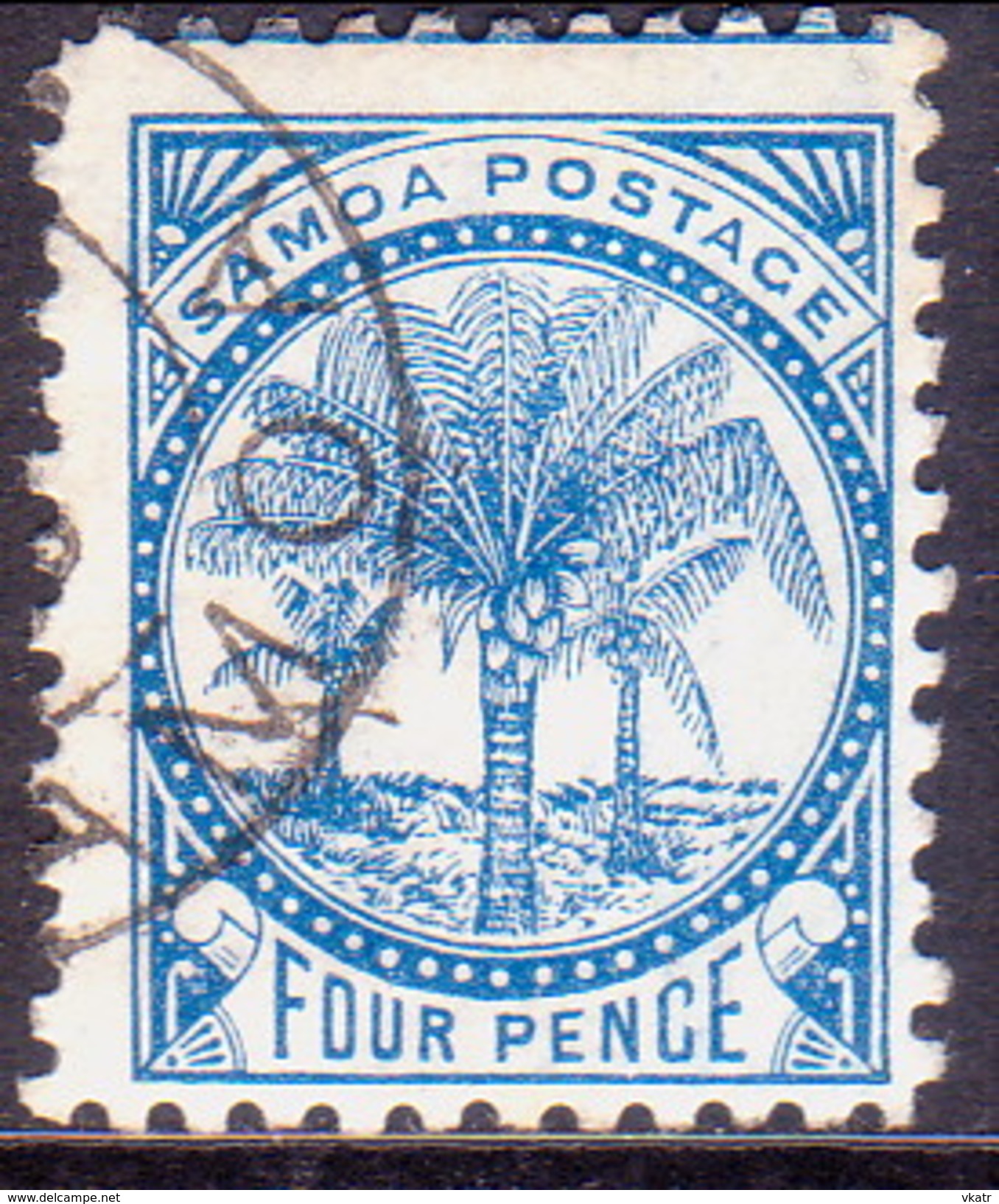 SAMOA 1895-1900 SG #61 4d Used Perf. 11 Blue CV £10 - Samoa