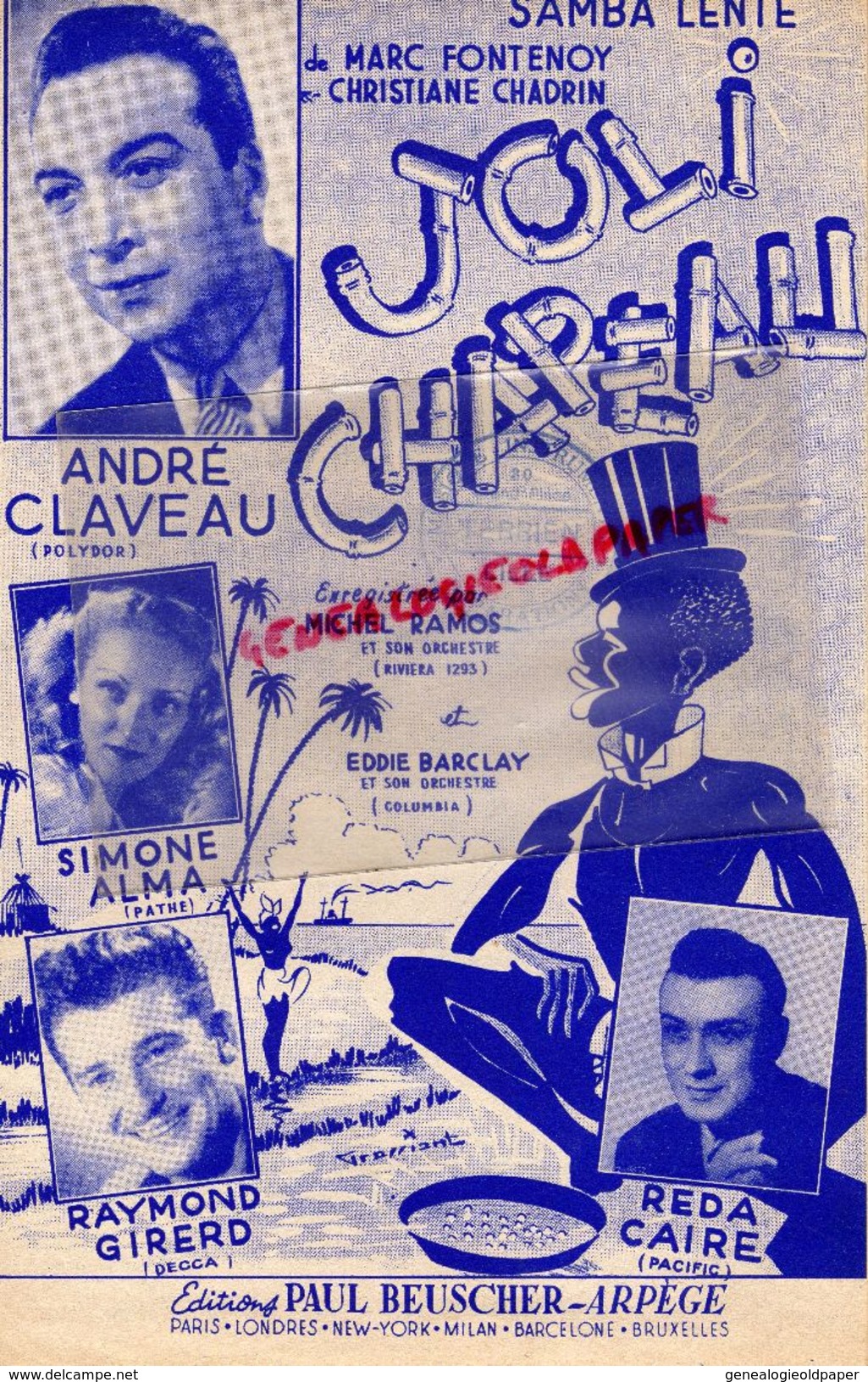 PARTITION MUSIQUE-JOLI CHAPEAU-SAMBA-ANDRE CLAVEAU-SIMONE ALMA-REDA CAIRE-RAYMOND GIRERD-BEUSCHER PARIS 1951- RAMOS - Partitions Musicales Anciennes