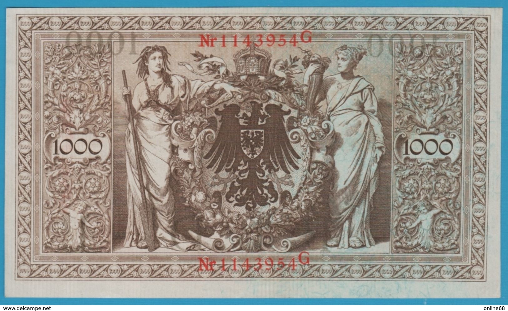 DEUTSCHES REICH 1000 MARK 21.4.1910 SERIE 1143954G P#44b  AUNC - 1.000 Mark