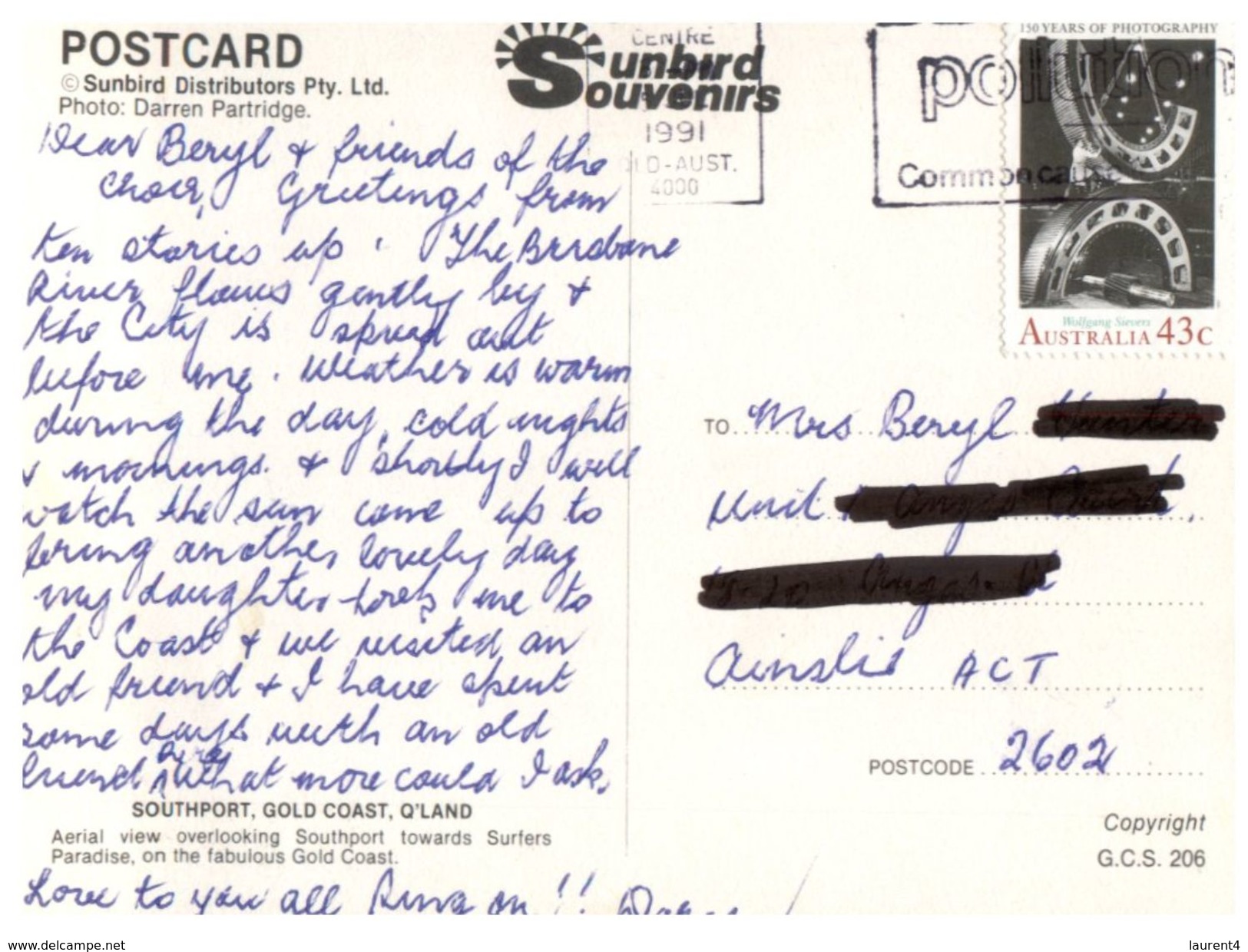 (225) Australia (with Australian Stamps At Bck Of Card) QLD - Southport - Gold Coast