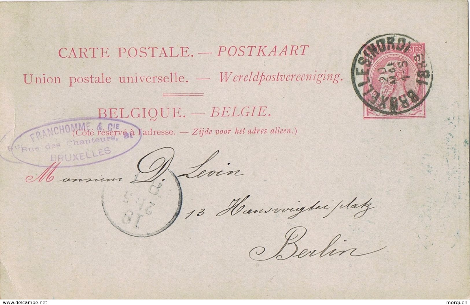 25961. Entero Postal BRUXELLES Nord  (Belgien)  1889 To Berlin - Coupons-réponse Internationaux