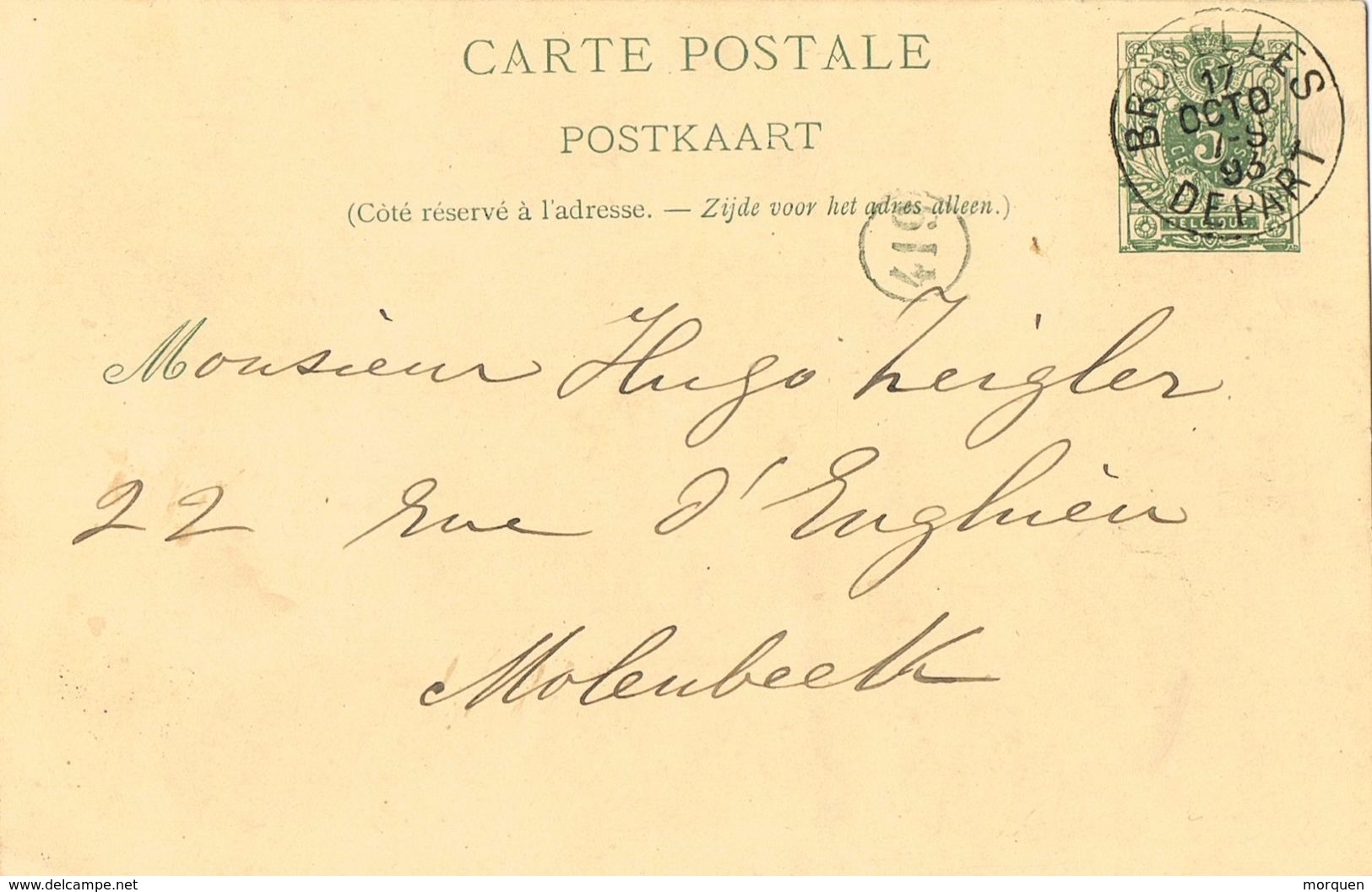 25962. Entero Postal BRUXELLES Depart (Belgien)  1893 To Molenbeck - International Reply Coupons