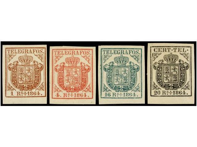 911 * ESPAÑA: TELEGRAFOS. Ed.1/4. SERIE COMPLETA, Goma Original, Colores Muy Frescos. LUJO. Cert. COMEX. Cat. 1.115€. - Otros & Sin Clasificación