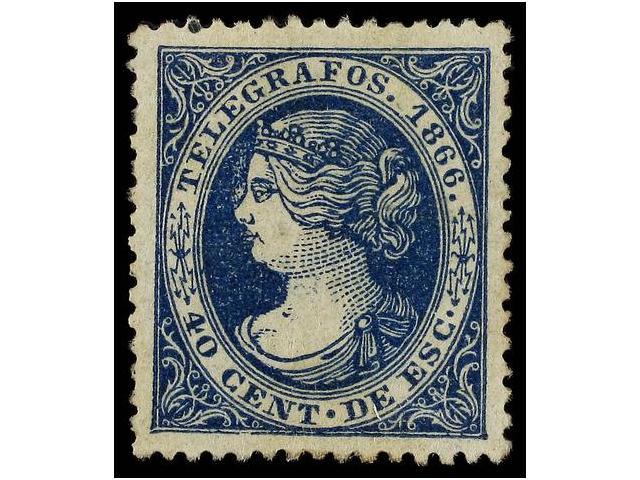 914 * ESPAÑA: TELEGRAFOS. Ed.14. <B>40 Cts.</B> Azul. PIEZA DE LUJO. Dictamen GRAUS. Cat. 120€. - Autres & Non Classés