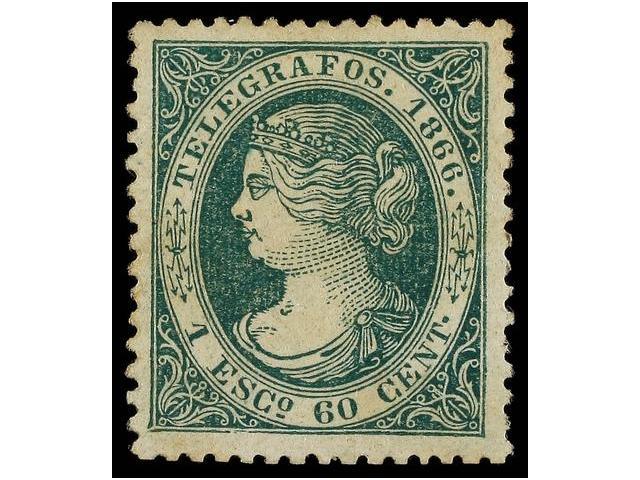 915 * ESPAÑA: TELEGRAFOS. Ed.15. <B>1 Esc. 60 Cts.</B> Verde. Excepcional Centraje. PIEZA DE LUJO. Cert. GRAUS. Cat. 235 - Otros & Sin Clasificación