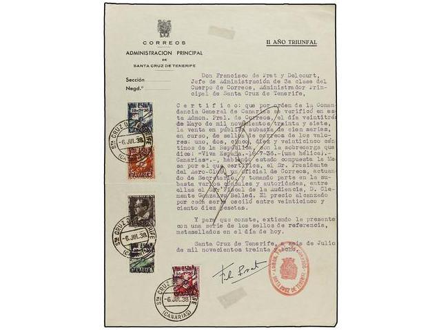 936 ESPAÑA E. LOCALES PATRIOTICAS: SANTA CRUZ DE TENERIFE. Ed.10/14. 1938. <B>DOCUMENTO DE CORREOS</B> Con La Serie Comp - Otros & Sin Clasificación