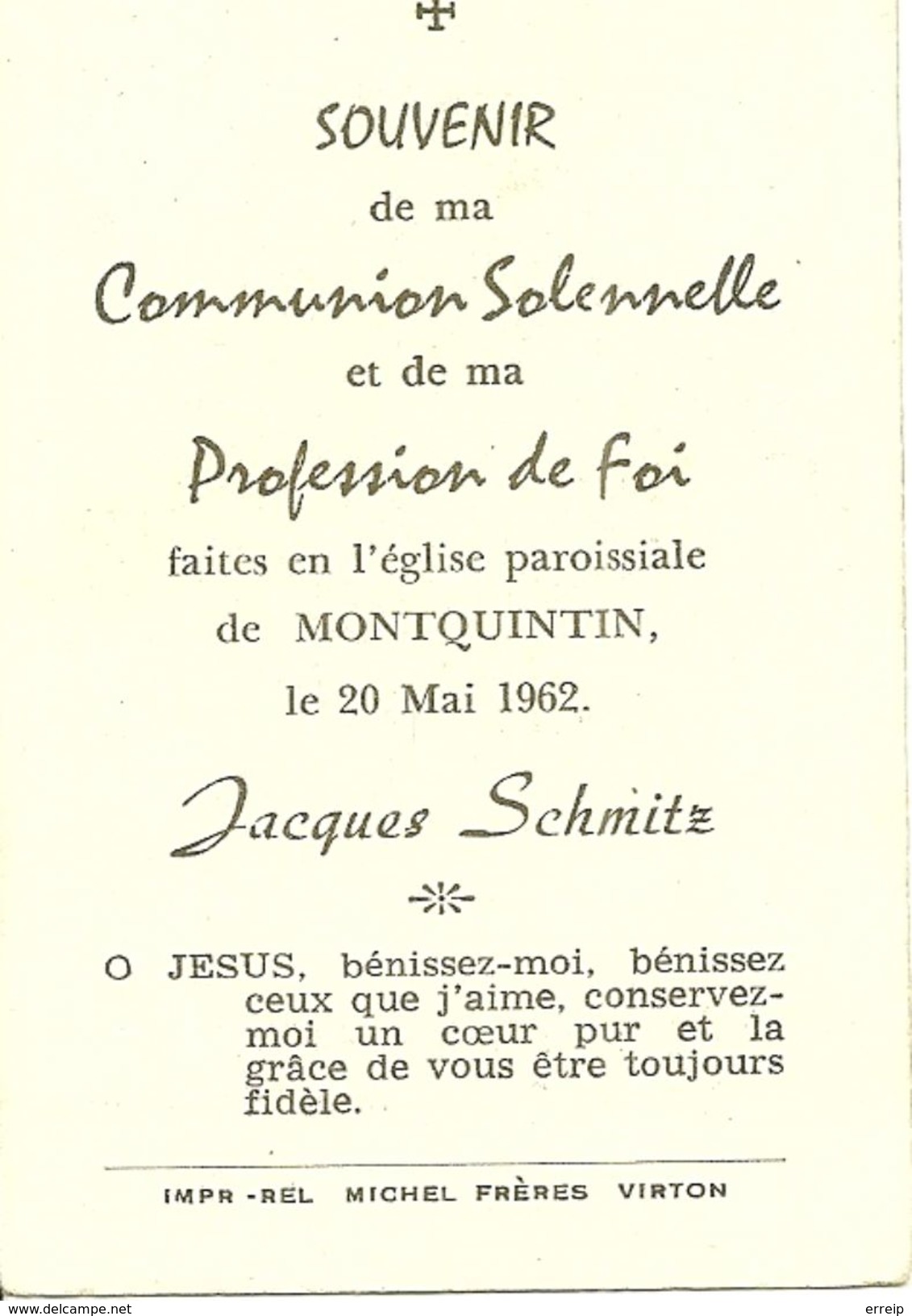 Rouvroy Jacques Schmitz Profession De Foi Montquintin 1962 - Rouvroy