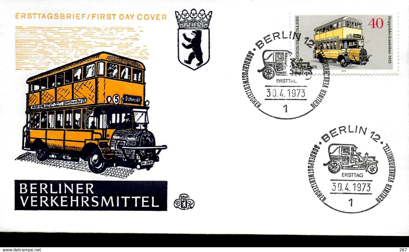 ALLEMAGNE  BERLIN  FDC   1973  Auto  Voiture  Bus Automobile - Bus