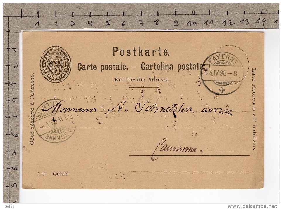 Payerne 4 IV 1898 - Entiers Postaux