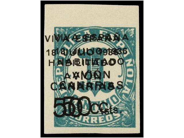 960 * ESPAÑA: CANARIAS. Ed.4hh. <B>50 Cts. S. 1 Cto.</B> Verde<B> SOBRECARGA DOBLE. </B>RARÍSIMO, Sólo Pueden Existir 10 - Autres & Non Classés