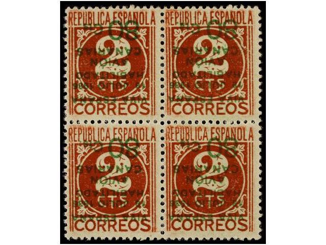 977 **/* ESPAÑA: CANARIAS. Ed.9Ahi. <B>80 Cts. S. 2 Cts.</B> Castaño<B> VALOR COMPLEMENTARIO.</B> Bloque De Cuatro<B> SO - Autres & Non Classés