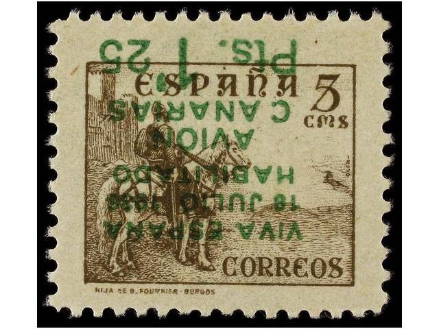 981 * ESPAÑA: CANARIAS. Ed.10hi. <B>1,25 Pts. S. 5 Cts.</B> Castaño<B> SOBRECARGA INVERTIDA.</B> Cat. 53€. - Andere & Zonder Classificatie