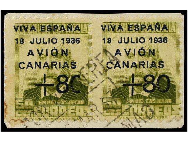 987 ESPAÑA: CANARIAS. Ed.16Ahe + 16A. <B>80 Cts. S. 2 Cts.</B> Verde. Pareja, Un Sello '<B>C' EN VEZ DE 'O'. </B>RARÍSIM - Otros & Sin Clasificación