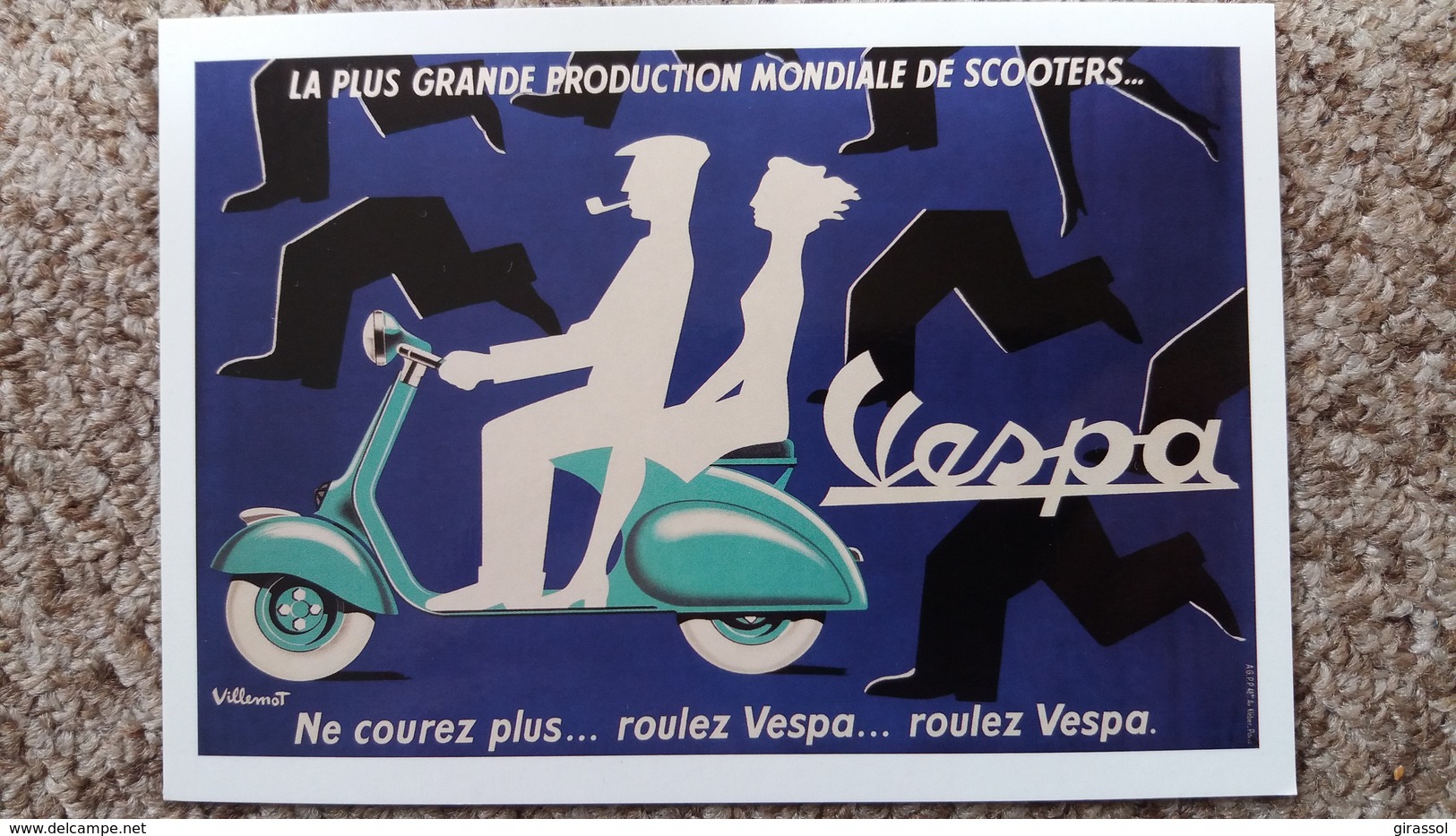 CPM PUBLICITE SCOOTERS VESPA AFFICHE DE BERANRD VILLEMOT 1955   BIBLIOTHEQUE FORNEY REPRO - Werbepostkarten