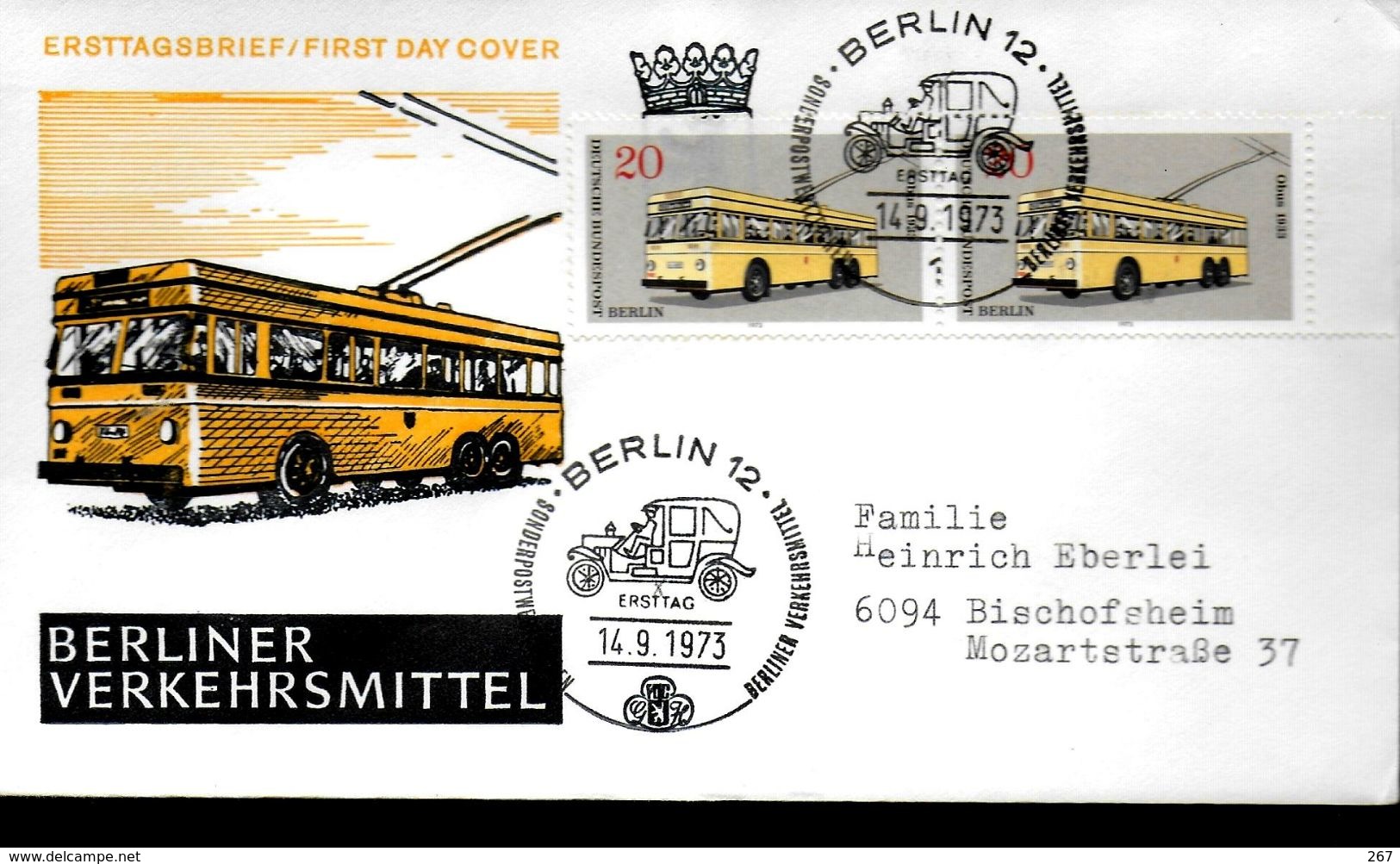 ALLEMAGNE  BERLIN  FDC   1973  Auto  Voiture  Bus Automobile - Bus