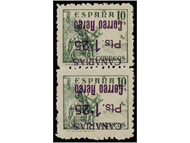 1018 * ESPAÑA: CANARIAS. Ed.39hi. <B>1,25 Pts. S. 10 Cts.</B> Verde. Pareja Vertical<B> SOBRECARGA INVERTIDA.</B> - Sonstige & Ohne Zuordnung